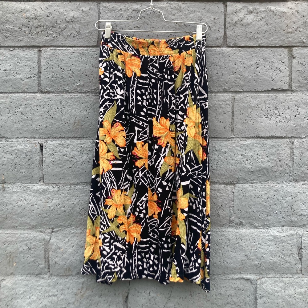 Vintage Mervyn’s Abstract Floral Black and Yellow Skirt